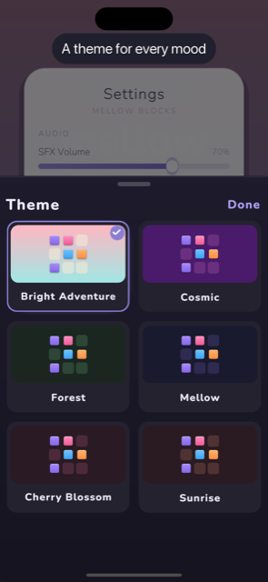 A theme for every mood — the theme selection screen